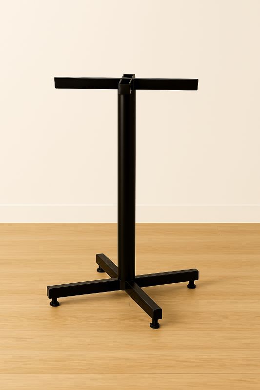 Base pedestal tipo X con perfil redondo de 3 pulgadas, acabado en pintura electrostática para cubiertas de restaurantes,cafeterias