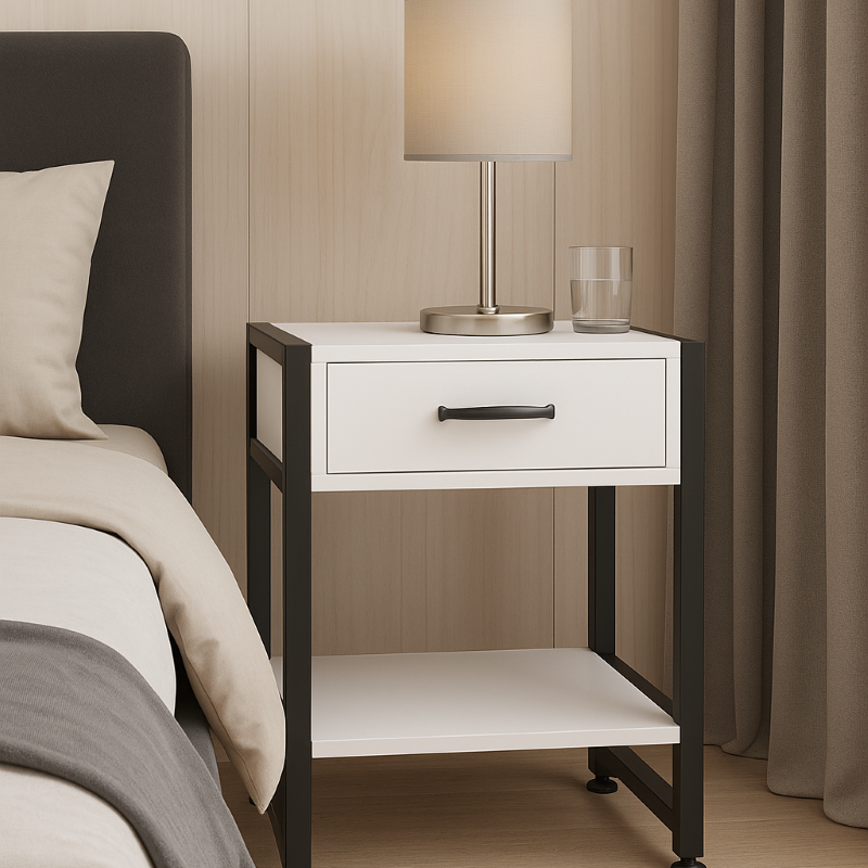 Buró moderno blanco de MDF melamínico con estructura de metal calibre 18